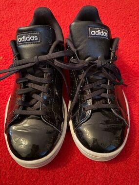 adidas Black Patent Low-Top Sneakers with White Soles